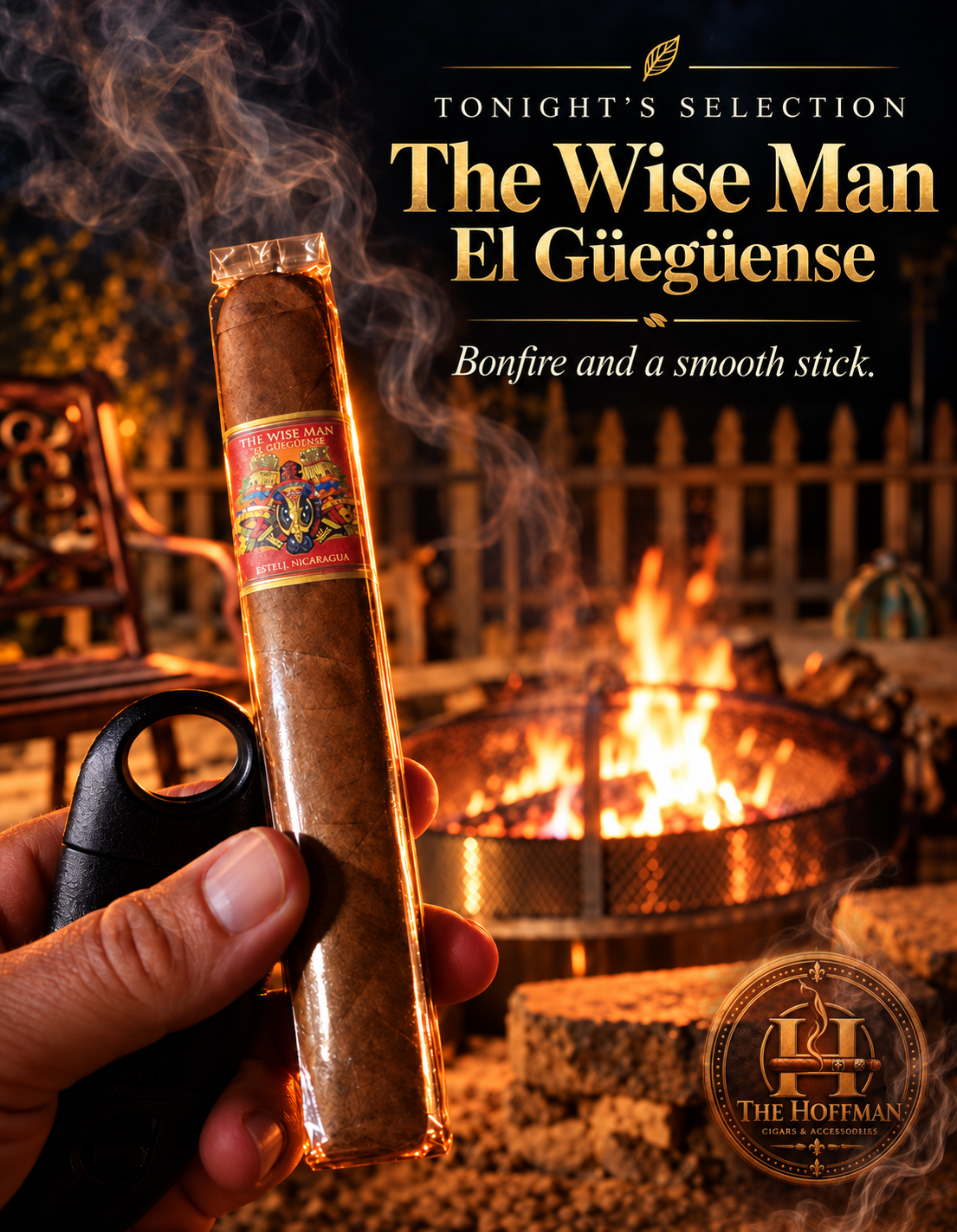 The Wise Man cigar by firelight
